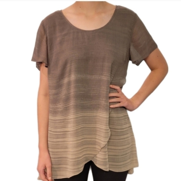 H by Halston Women's short sleeve brown and tan top size‎ M - Picture 1 of 5